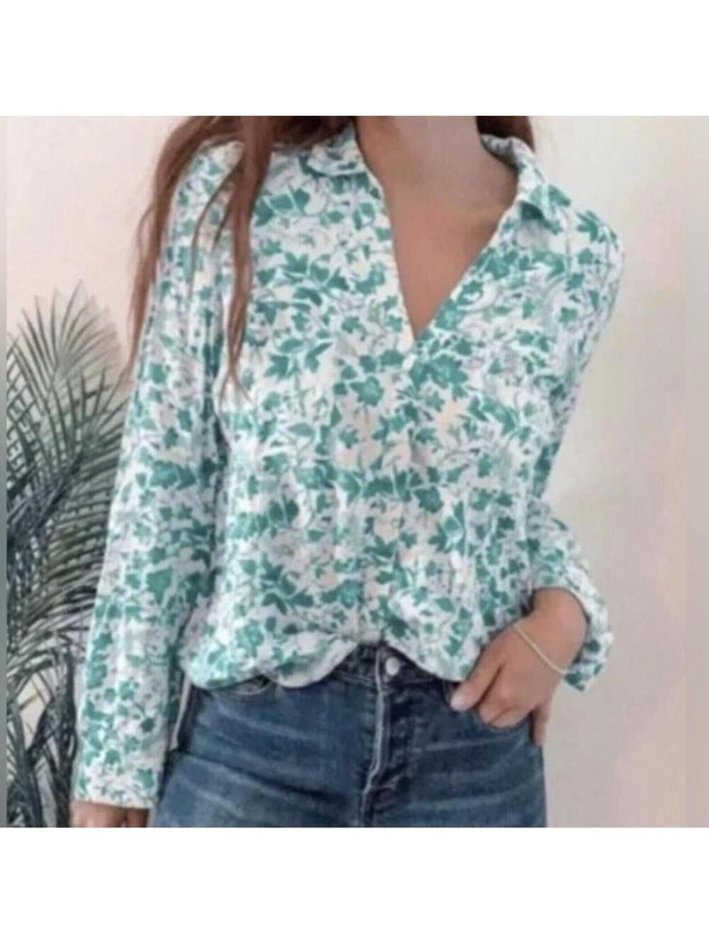 Anthropologies Blue Green Maeve Islet Floral Print Top Small